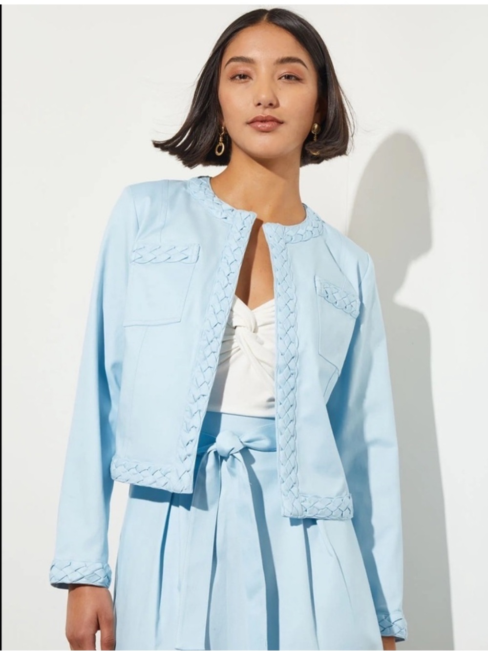 Ming Wang Blue Braided Trim Structured Blazer 1X Plus Size Workwear Jacket NWT